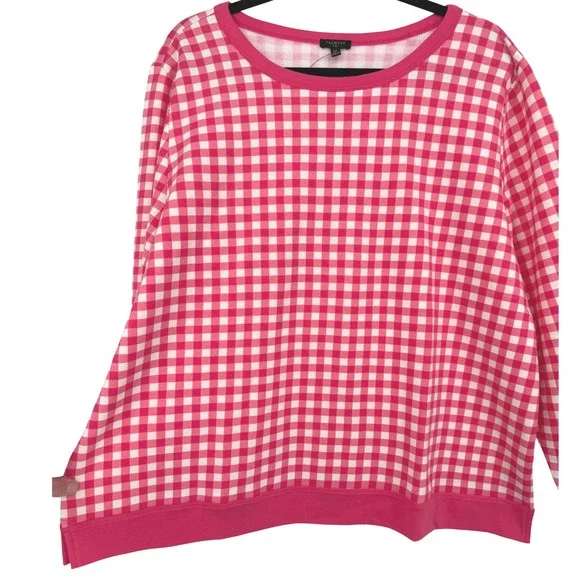 Talbots‎ Women's Gingham Check Crew Neck Sweatshirt Pink White Size 2X Casual - Picture 7 of 11